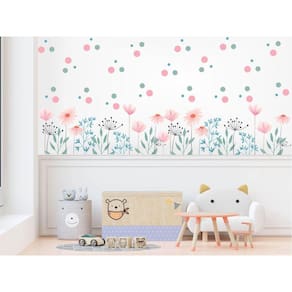 Adesivo Decorativo De Parede Florais Boho Com Bolinhas
