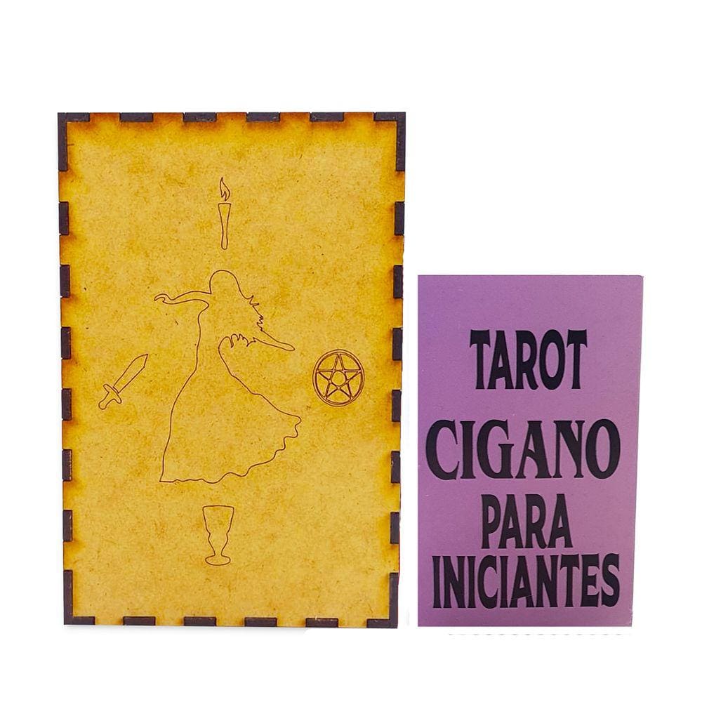 Kit Tarôt Cigano iniciantes e Porta Tarô Caixa Madeira