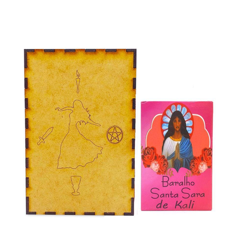 Kit Baralho Santa Sara Kali Rosa e Porta Tarô Caixa Madeira
