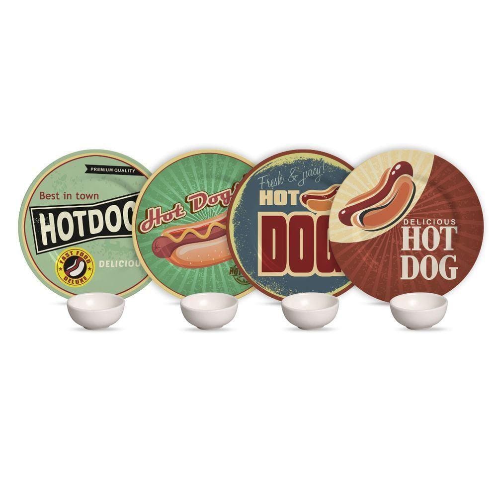 Kit 8 Peças Hot Dog Collection C- Mini Molheira Branco Perola Hotdog