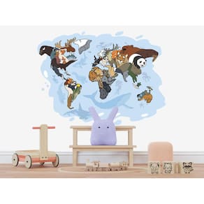 Adesivo De Parede Infantil Mapa Mundi Zoo Safari