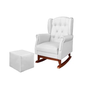 Poltrona de Amamentação Leticia Canoa Balanço Com Puff Reto Maternidade Corino Bco - Phoenix Baby