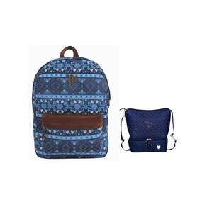 Kit Capricho Etnic Azul Mochila De Costas + Lancheira Térmic