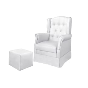 Poltrona de Amamentação Leticia Com Puff Reto Maternidade Corino Bco - Phoenix Baby