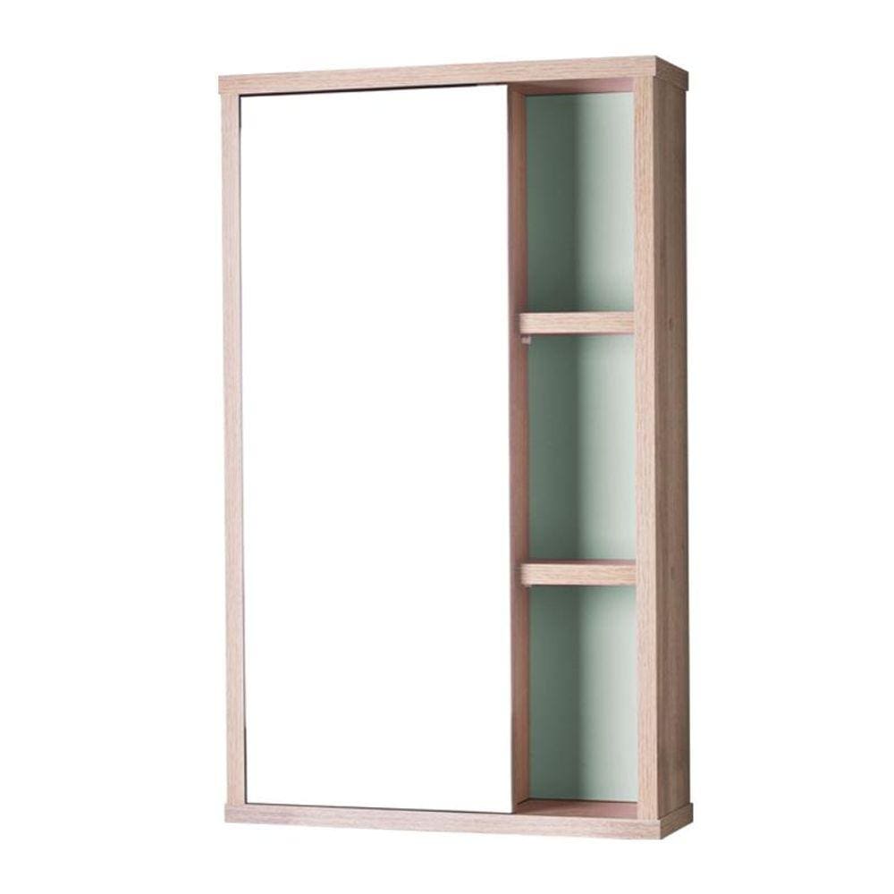 Espelho Milano para Banheiro com Armário Carvalho e Verde Menta - 69 x 42cm
