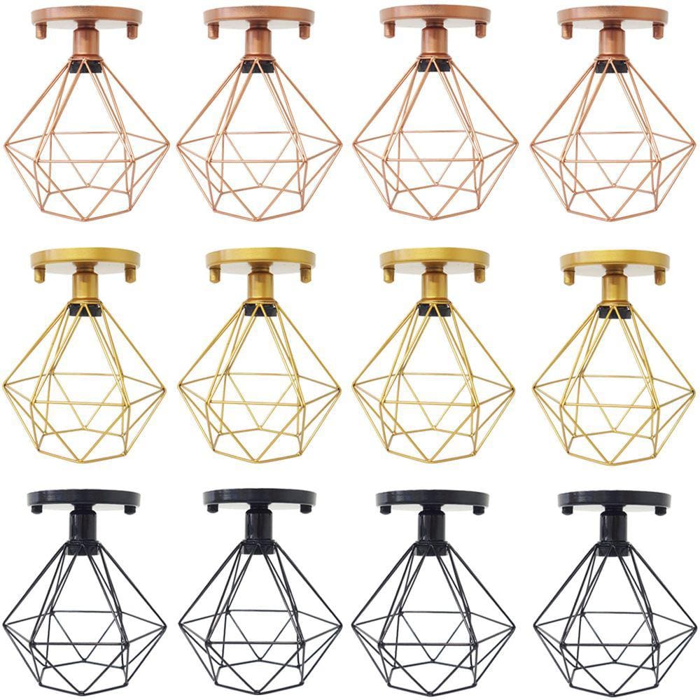4 Lustres Teto Plafon Industrial Aramado Diamante Retrô Luminária Sobrepor Vintage Agp Ilumini