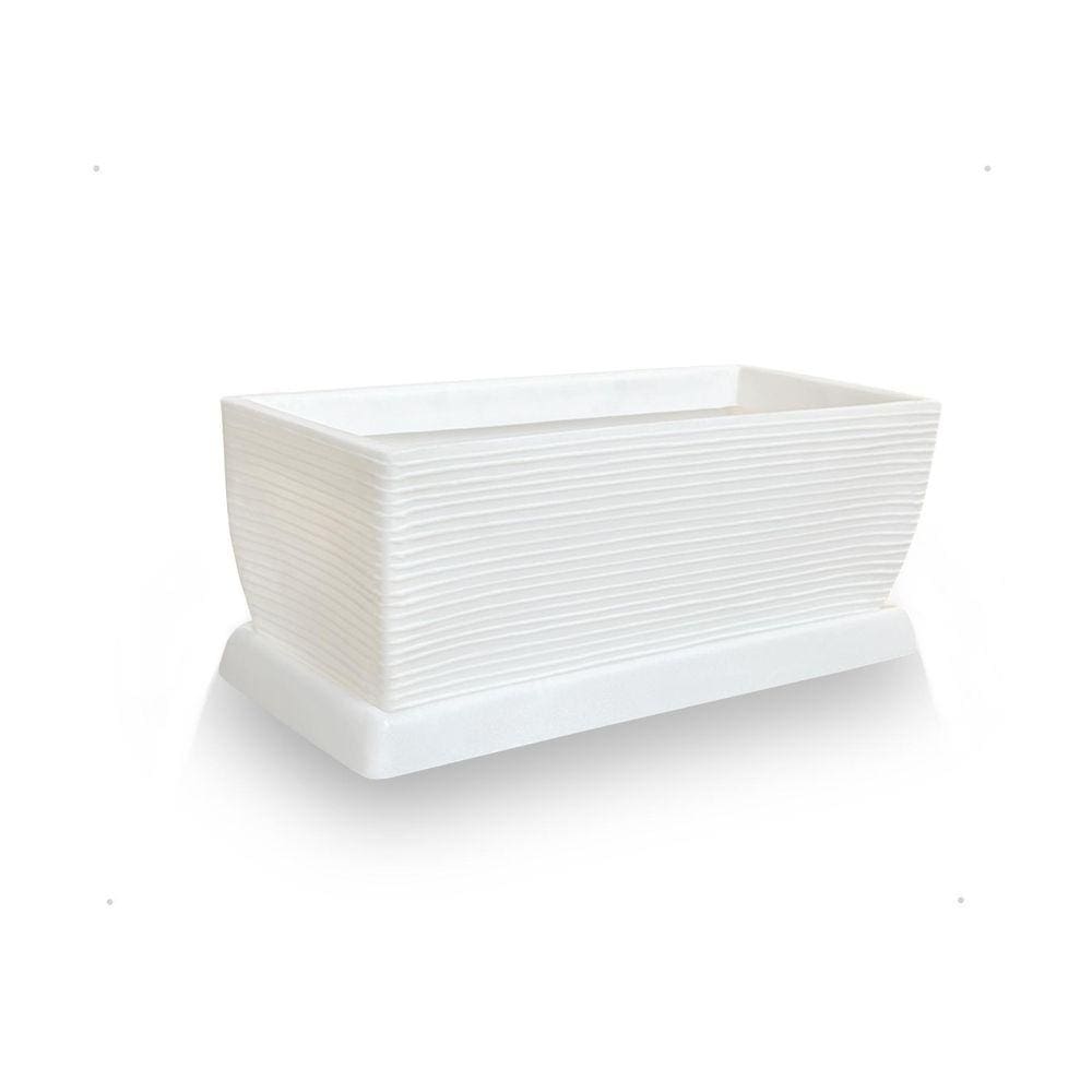 Vaso De Planta Jardineira + Prato Polietileno 60X25 Branco