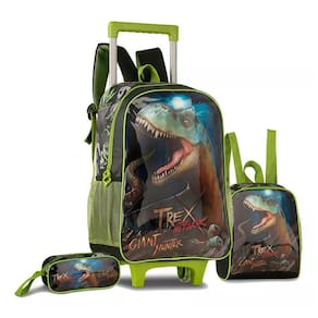 Kit Mochila Rodinhas Costas Dinossauro Meninos Clio