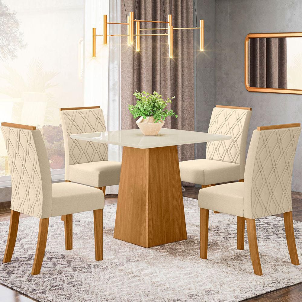 Mesa de Jantar 4 Lugares Dora Nature/Off White/Linho Se79 - Henn