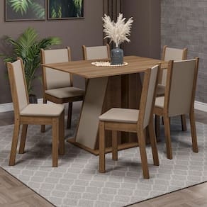 Conjunto Sala De Jantar Mesa Tampo De Madeira 6 Cadeiras Rustic/crema/bege Wendy Madesa Rustic/crema/sintético Bege