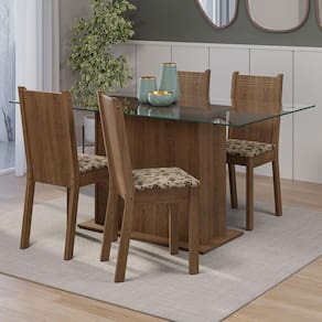 Conjunto Sala De Jantar Mesa Tampo De Vidro 4 Cadeiras Rustic/bege Marrom Espanha Madesa Rustic/bege Marrom