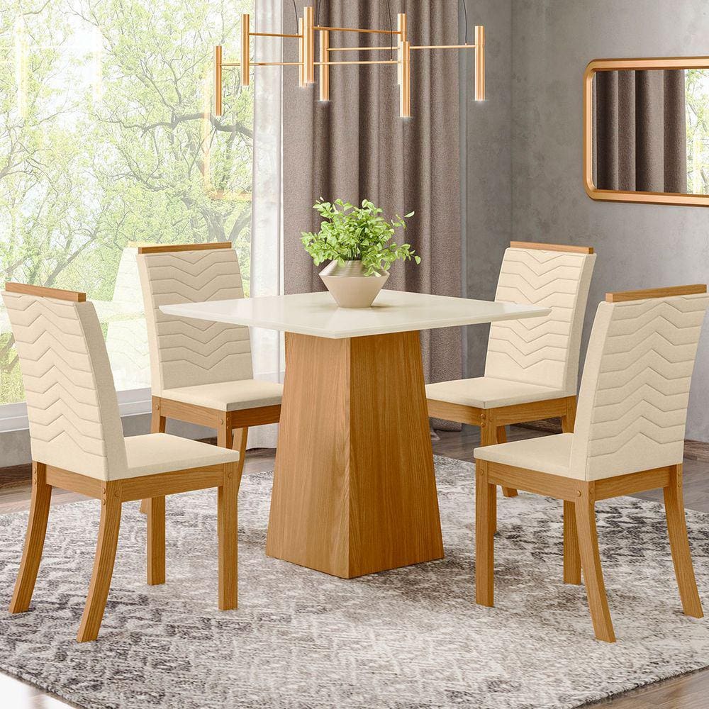Mesa de Jantar 4 Lugares Dora Nature/Off White/Linho - Henn