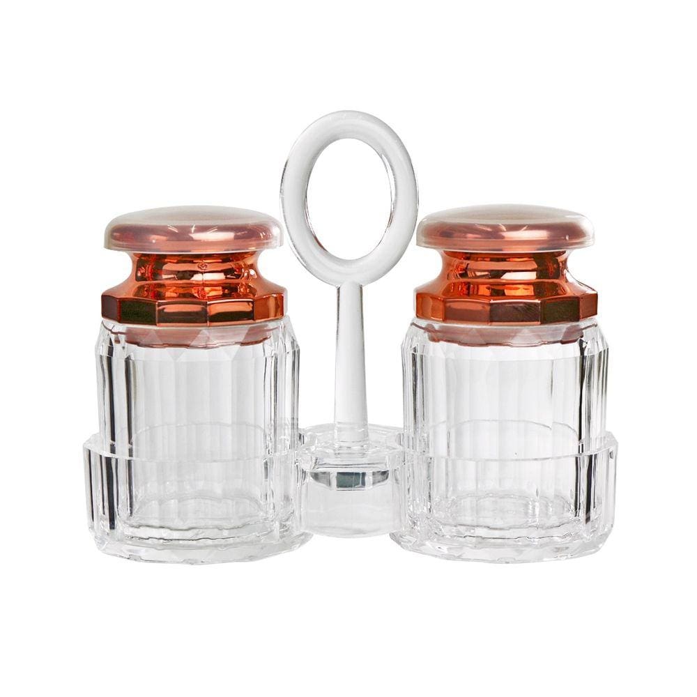 Kit Saleiro e Pimenteiro Com Suporte Em Acrílico Gold Rose