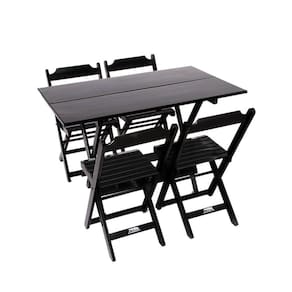 Conjunto Premium De Mesa Dobravel De Madeira 1,20x70 Com 4 Cadeiras Preto - Preto
