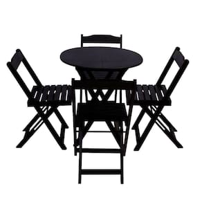 Conjunto De Mesa Dobravel Para Bar E Café De Madeira 90cm Redondo Com 4 Cadeiras Preto - Preto