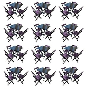 Kit 12 Mesas De Madeira Dobrável Preto 70x70 Com 4 Cadeiras Dobráveis Roxo - Roxo