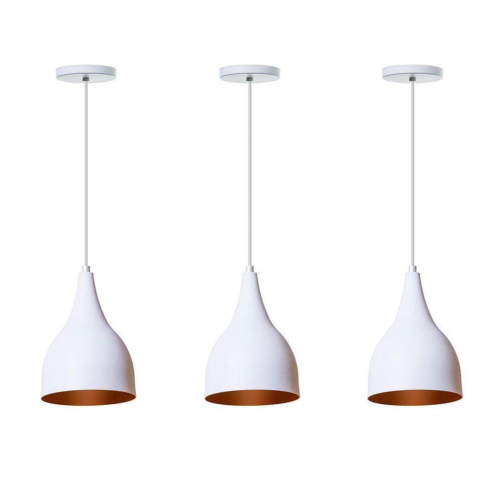 Kit 3 Lustre Pendente Gota Branco Alumínio Decorações