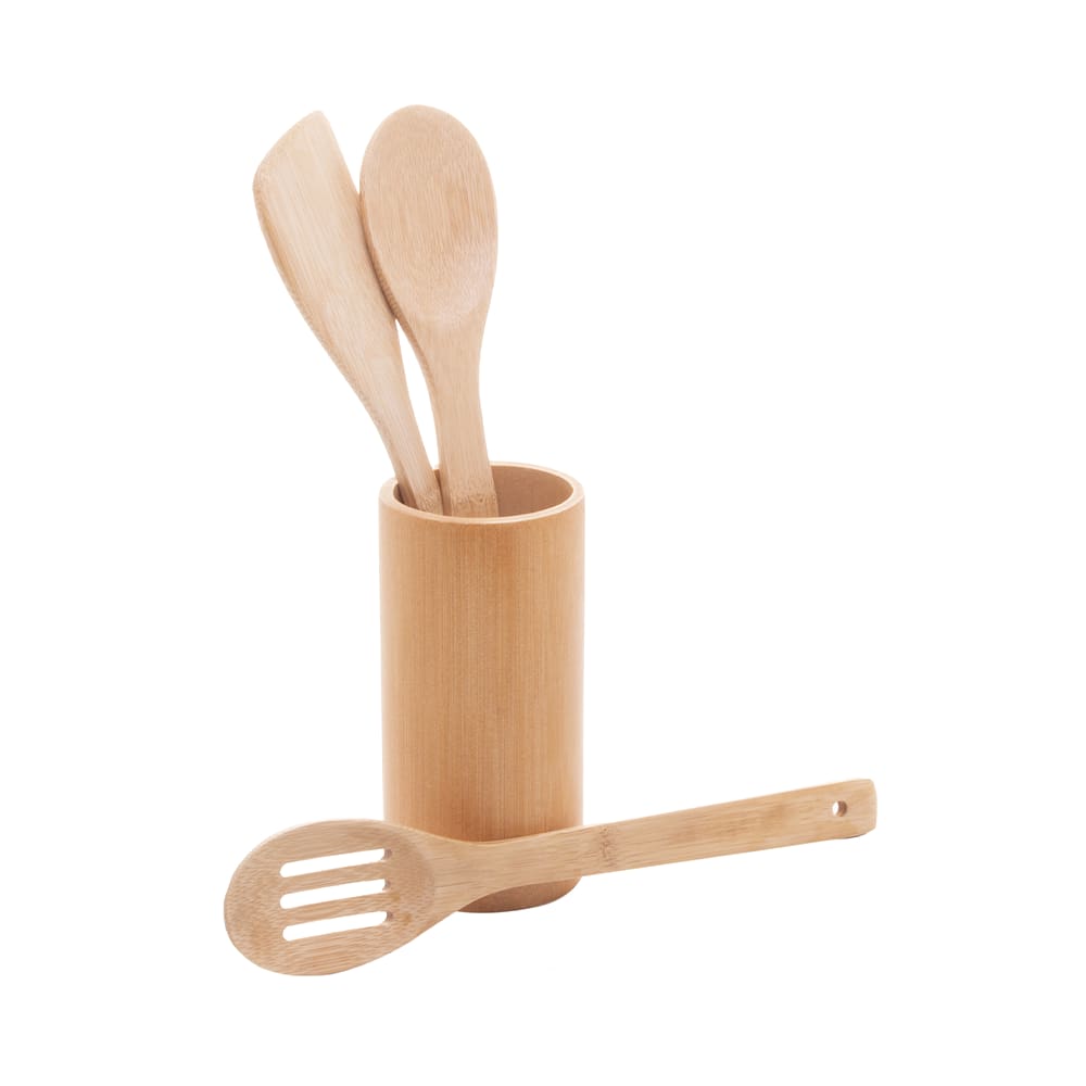 Conjunto Lyor 3 Utensílios e Suporte em Bambu