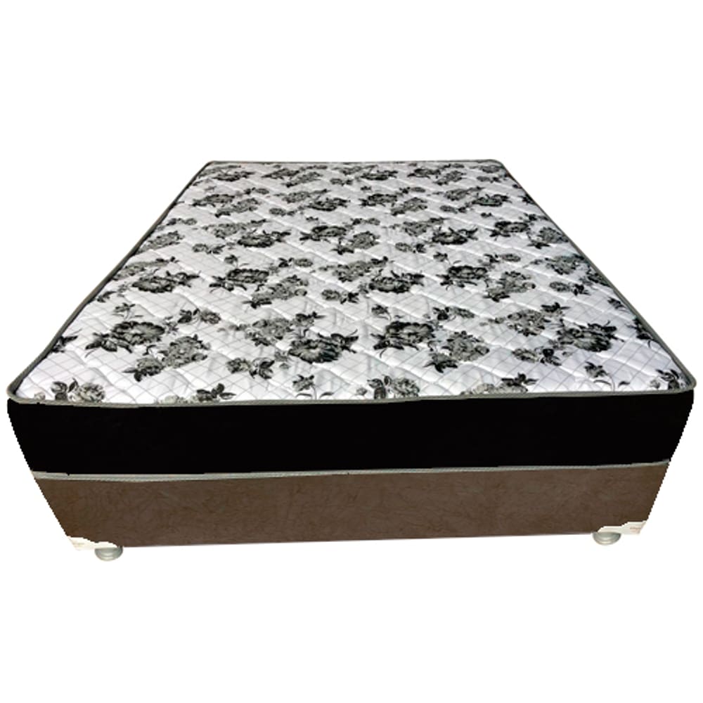 Cama Box Casal Suede Marrom + Colchão Casal Suede Preto Orto Molas Bonnel 138x188x55