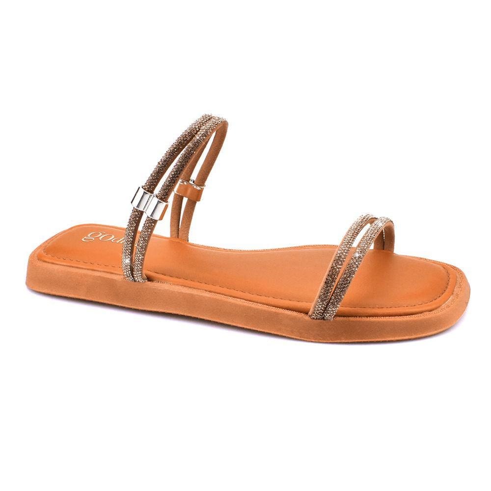 Rasteira Flat Sandália Brilho Strass Feminino Godiva Amber 334092