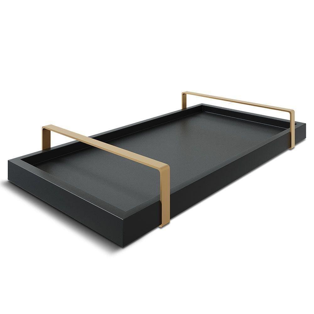 Bandeja Decorativa 25x50cm Preta Com Alça Cobre