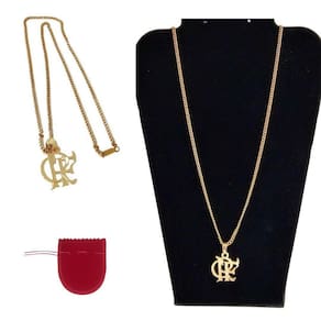 Colar Corrente Aço Dourado Flamengo + Pingente CRF 18k
