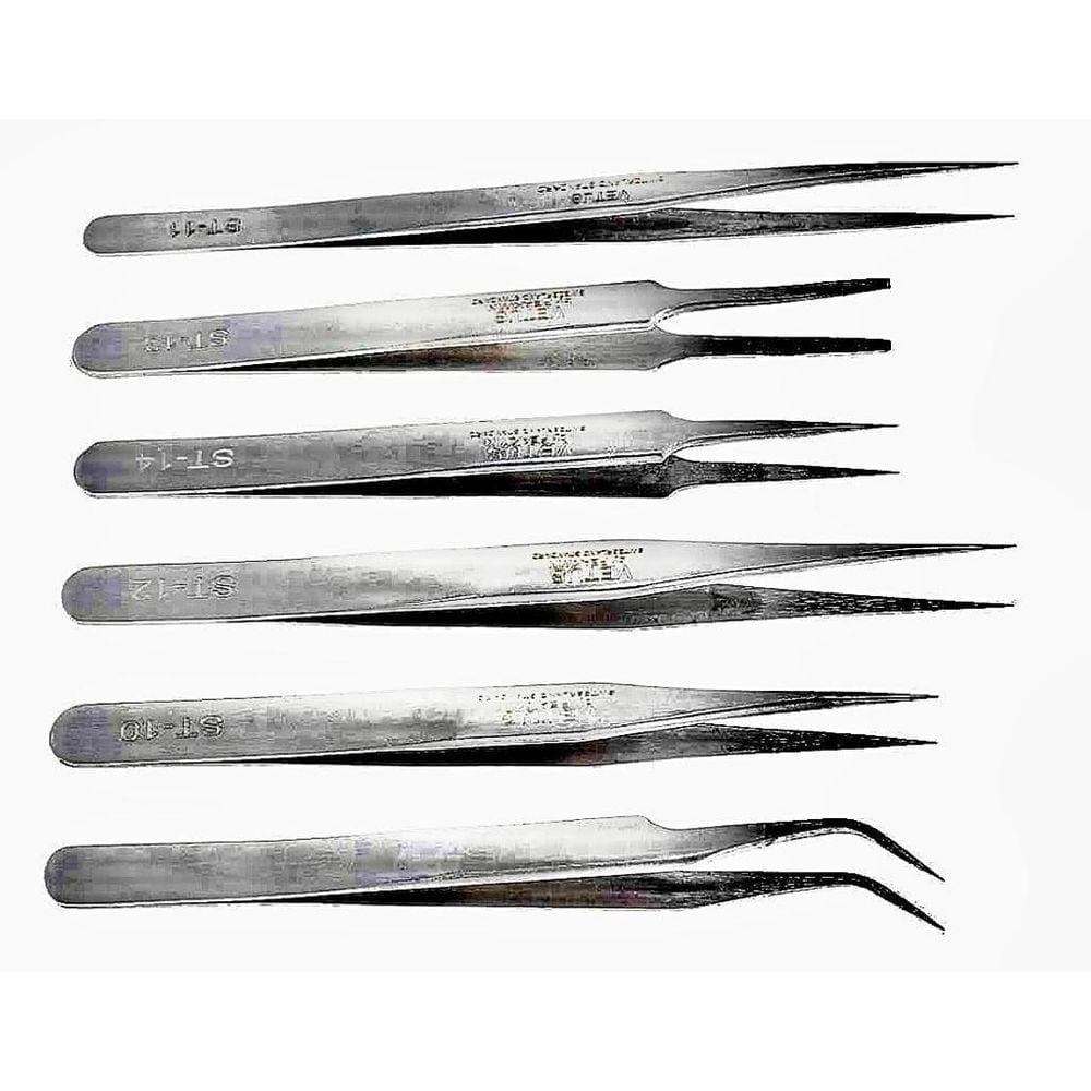 Pinça Ferramenta Relojoeiro Aço Inox Kit 6 Peças