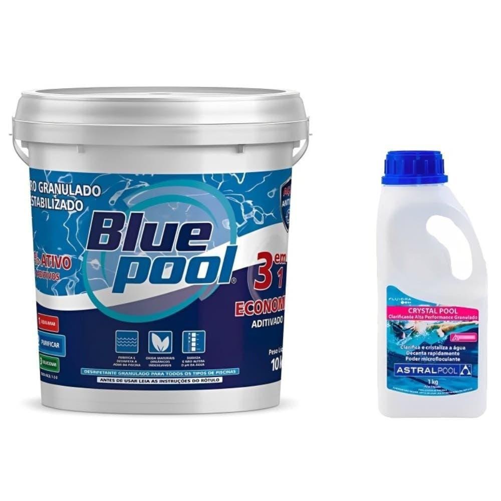 Cloro Piscina Balde 10 kg com Floculante Clarificante 1 kg FLUIDRA