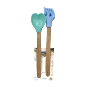 Kit Colher e Pincel de Silicone Azul e Verde - Quanhe