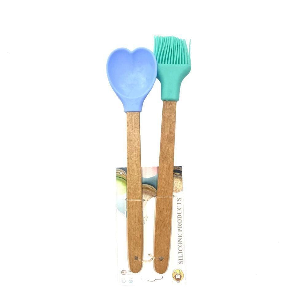 Kit Colher e Pincel de Silicone Verde e Azul - Quanhe