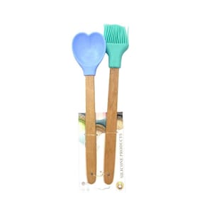 Kit Colher e Pincel de Silicone Verde e Azul - Quanhe