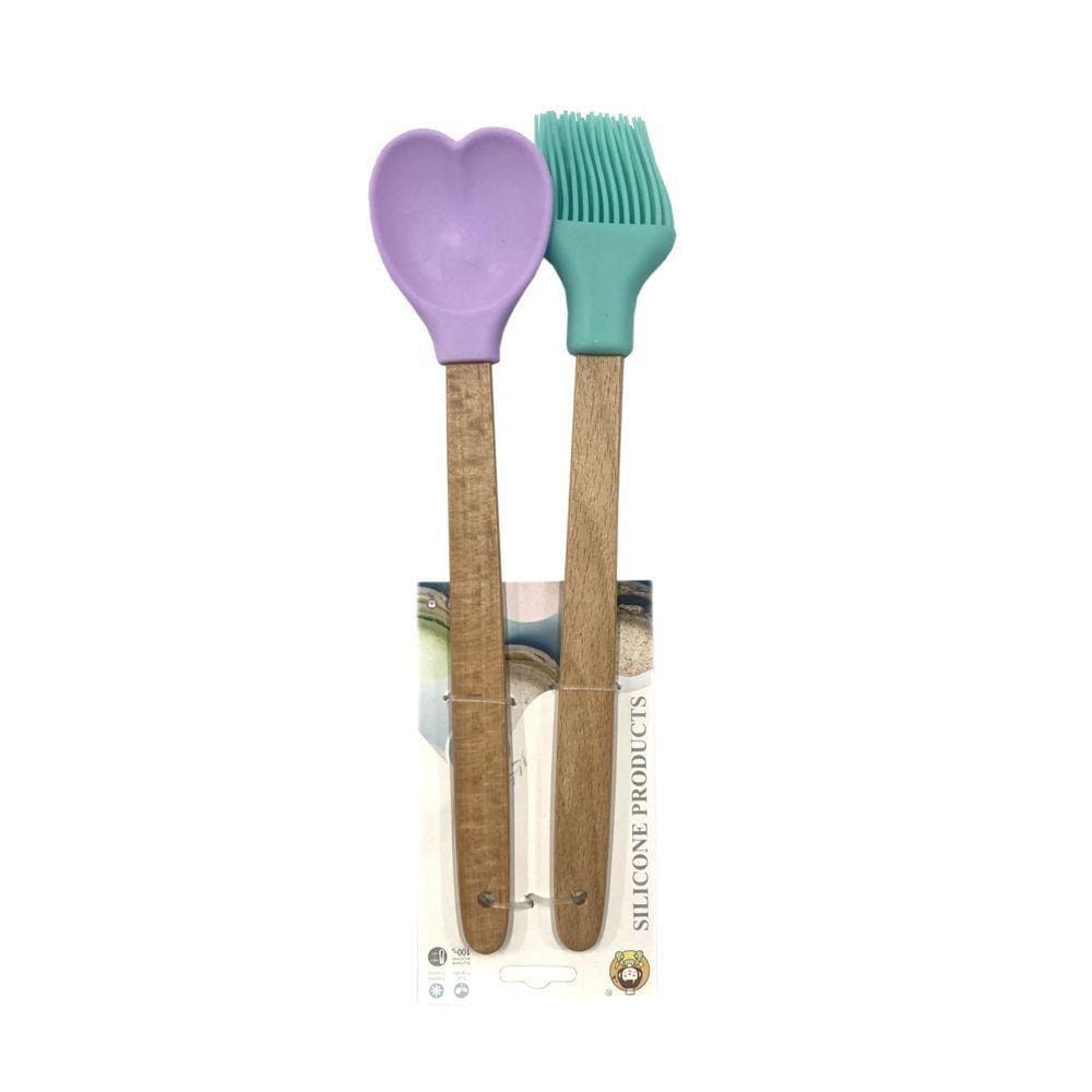Kit Colher e Pincel de Silicone Verde e Lilás - Quanhe