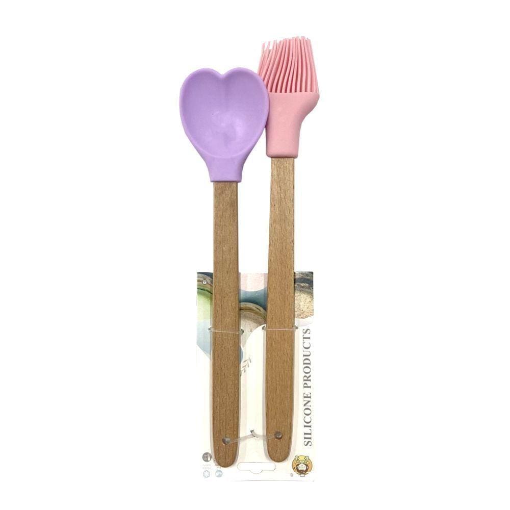 Kit Colher e Pincel de Silicone Rosa e Lilás - Quanhe