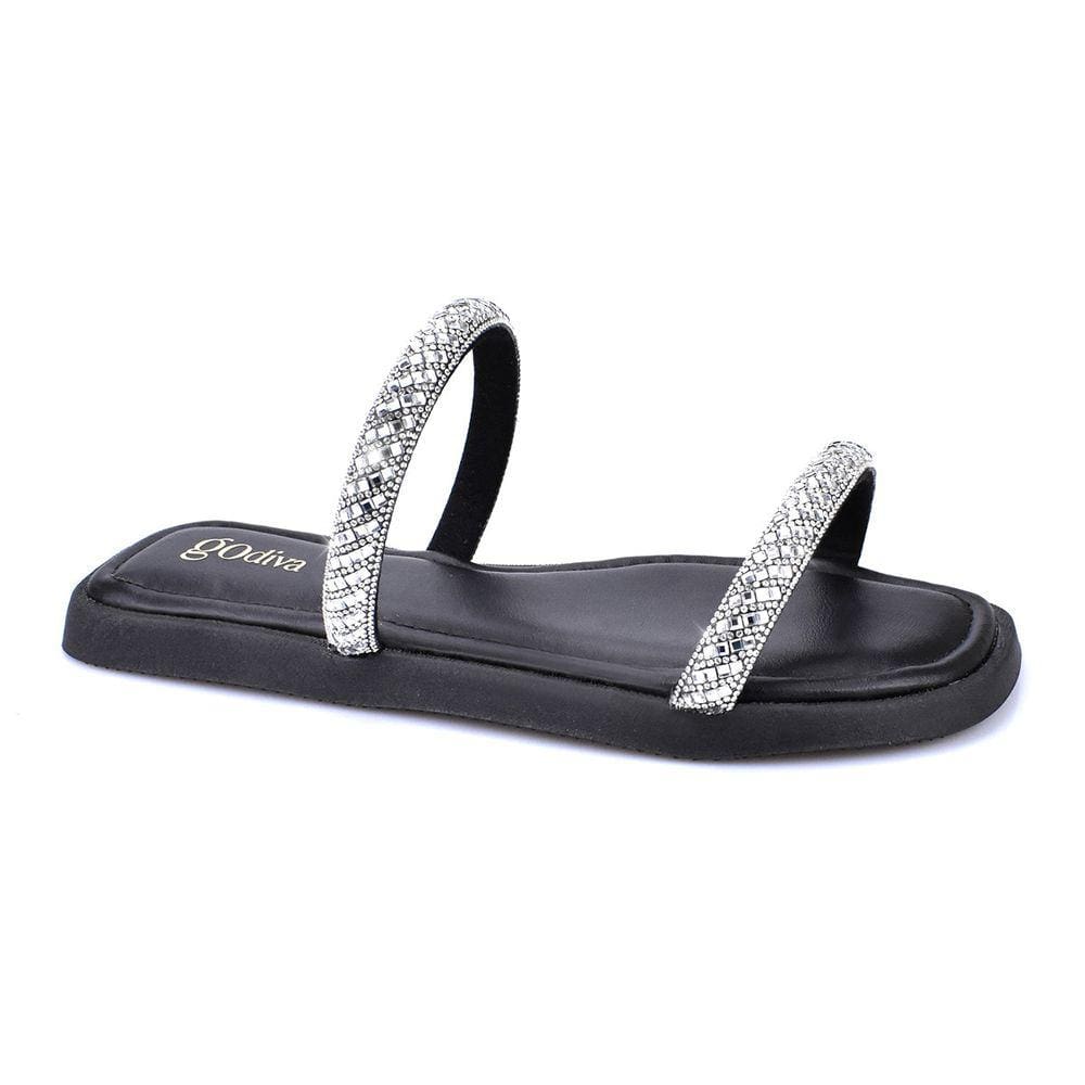 Rasteira Flat Cristal Strass Feminino Godiva Preto 334096