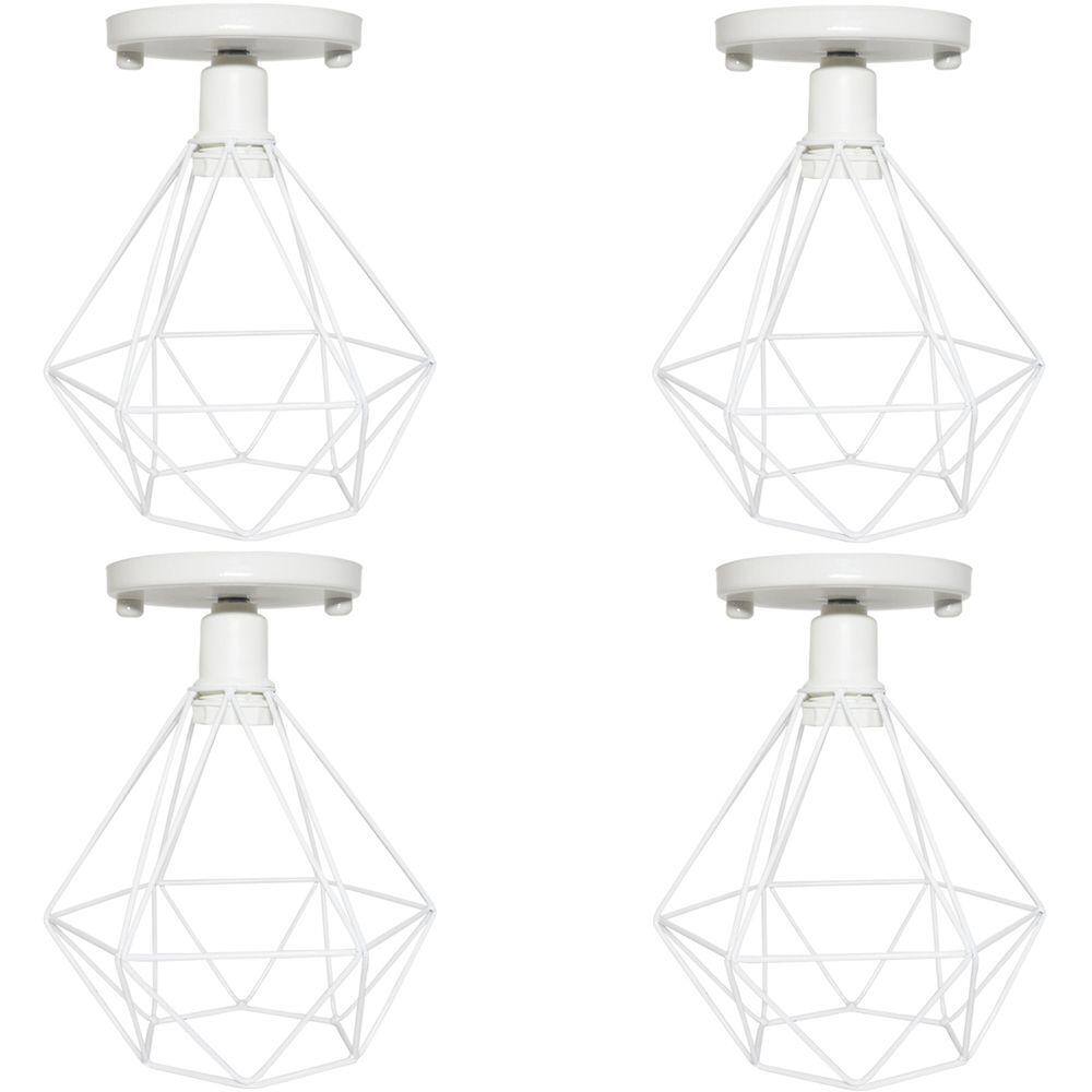 4 Lustres Teto Plafon Industrial Aramado Diamante Retrô Luminária Sobrepor Vintage Agp Ilumini