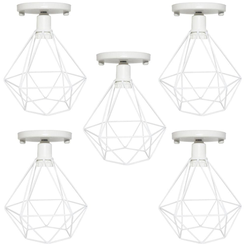 5 Lustres Teto Plafon Industrial Aramado Diamante Retrô Luminária Sobrepor Vintage Agp Ilumini