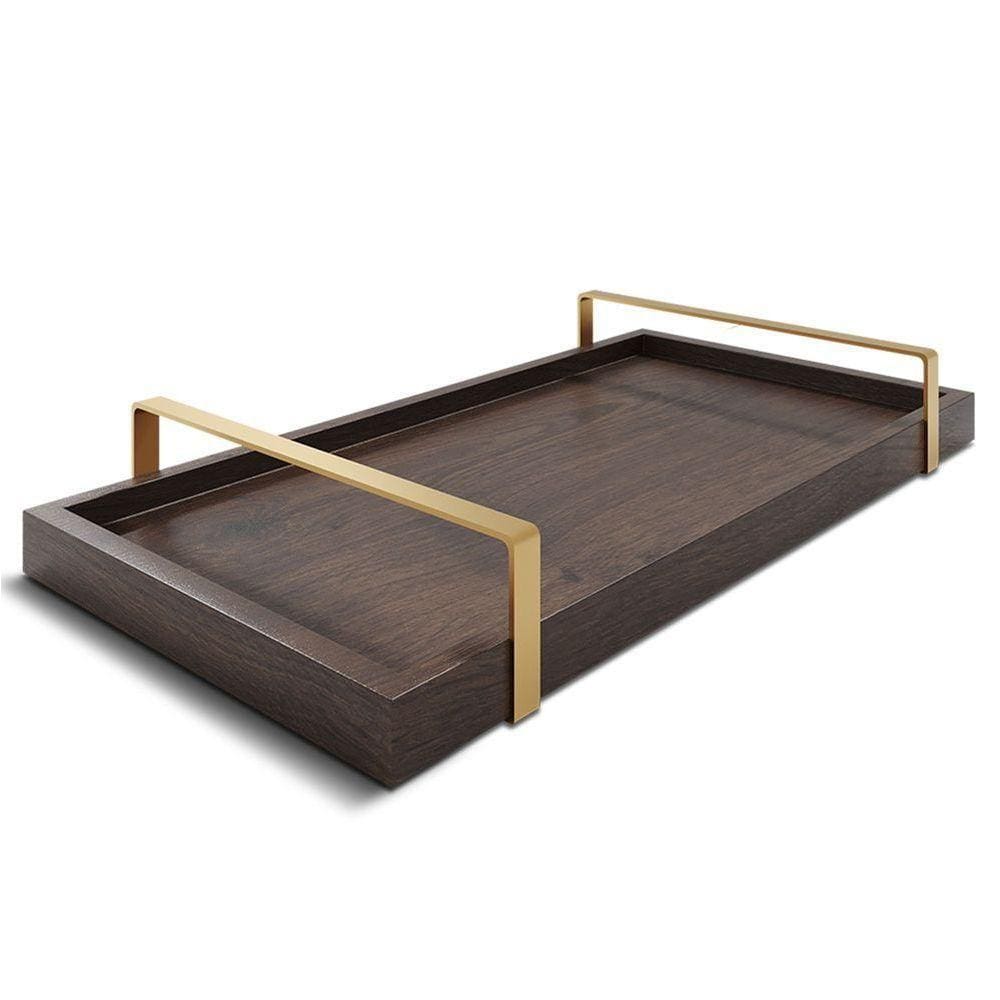 Bandeja Decorativa 25x50cm Castanho Com Alça Cobre
