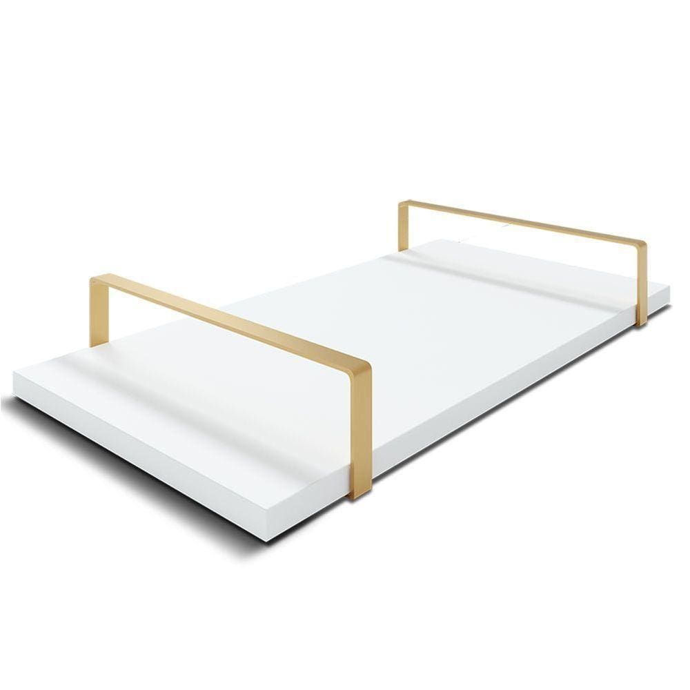Bandeja Decorativa 25x50cm Borda Infinita Branca Com Alça Cobre
