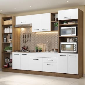 Armário De Cozinha Completa 330cm Rustic/branco Agata Madesa 02 Rustic/branco