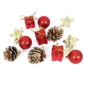 Kit 24 Enfeites Natal Pendente Vermelho/Dourado