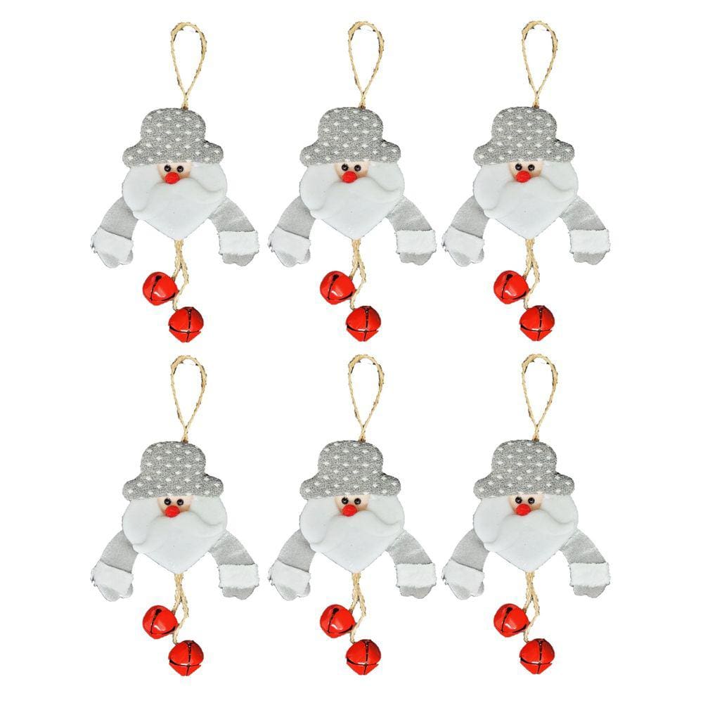 Kit 6 Pelúcias Pendente Guizo Papai Noel Cinza Prime 17cm - Master Christmas