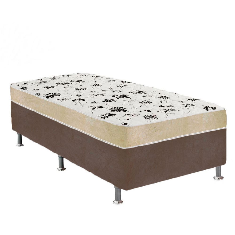 Cama Box Solteiro Suede Marrom + Colchão Solteiro Suede Bege Orto Molas Bonnel 88x188x55