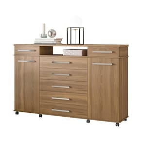Cômoda 2 Portas 7 Gavetas Com Rodízios Cr40117 Amêndola Amêndola