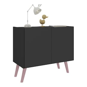 Mesa De Cabeceira Retrô 2 Portas Multimóveis Mp4133 Preta/rosa Preto/rosa