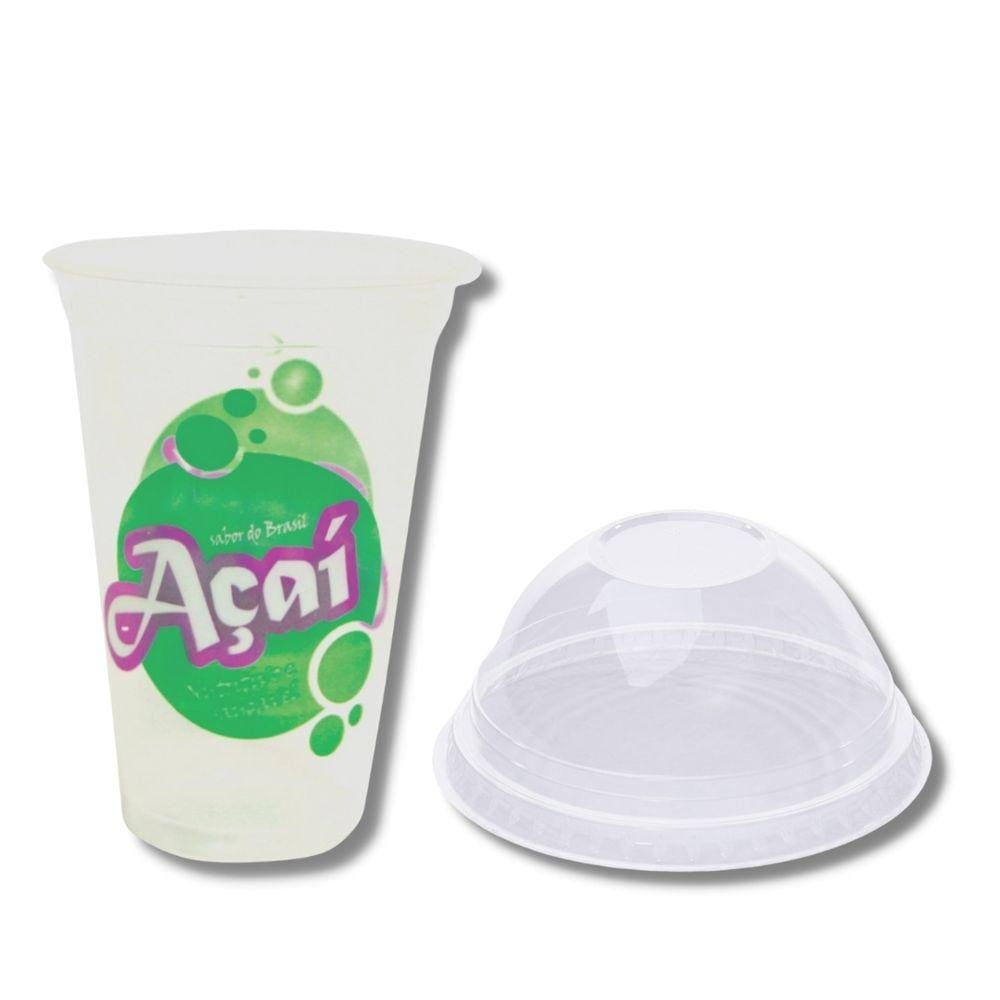 Kit C/100 Un Copo P/ Acai 330Ml + 100 Un Tampa Bolha S/ Furo P/ 330Ml