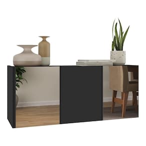 Aparador Buffet Suspenso Com Espelhos 3 Portas Multimóveis Mp8004 Preto Preto