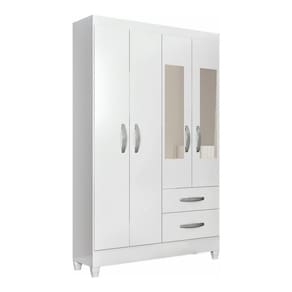Guarda-roupas 4 Portas 2 Gavetas E Espelhos Multimóveis Cr35144 Branco Brilho Branco Brilho