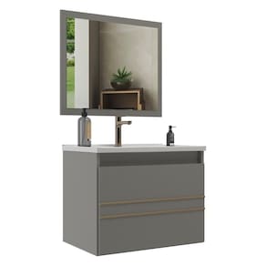 Gabinete Banheiro 60cm Com Cuba E Espelheira Multimóveis Cr10103 Cimento Cimento