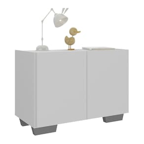 Mesa De Cabeceira Com Pés 2 Portas Multimóveis Mp4134 Branca/cinza Branco/cinza