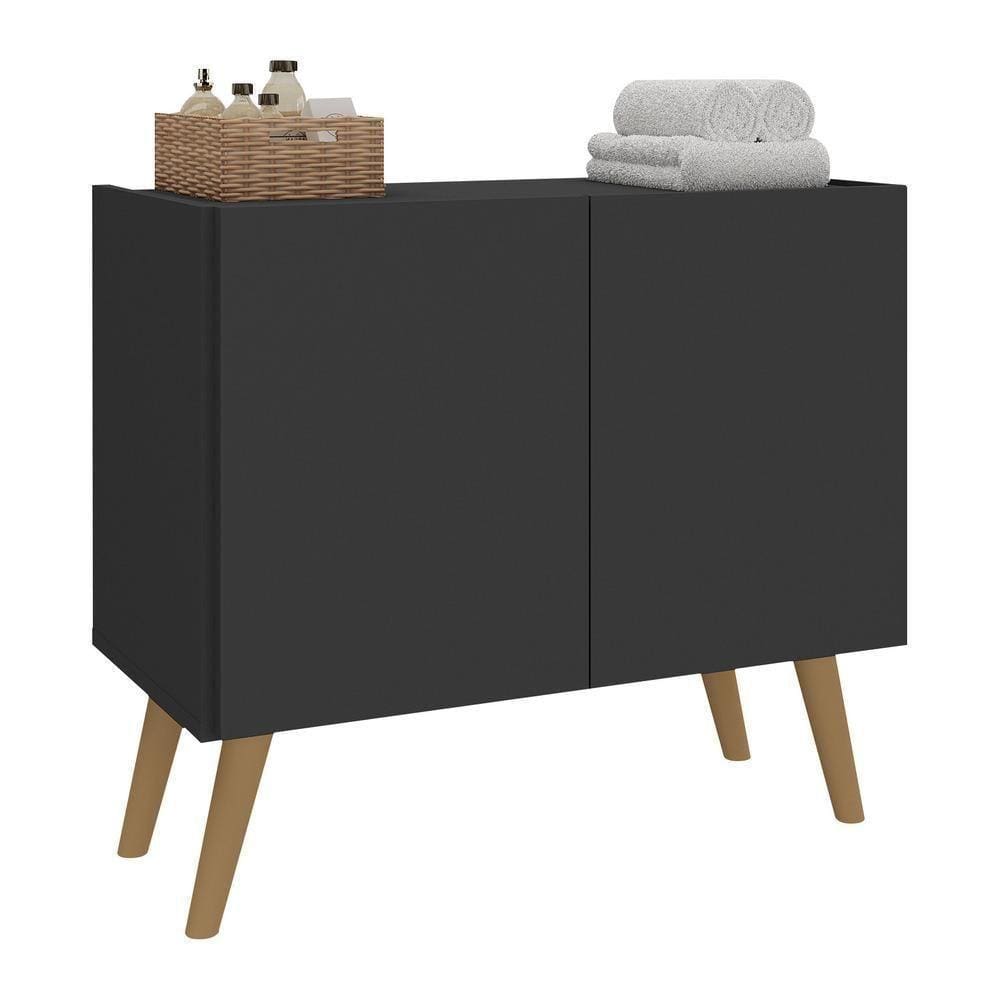 Gabinete Armário De Banheiro 62,5cm Retrô 2 Portas Multimóveis Mp5045 Preto/natural Preto/natural